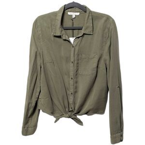 NWT LOVE TREE 100% Tencel Tie Front Button Up Shirt XL